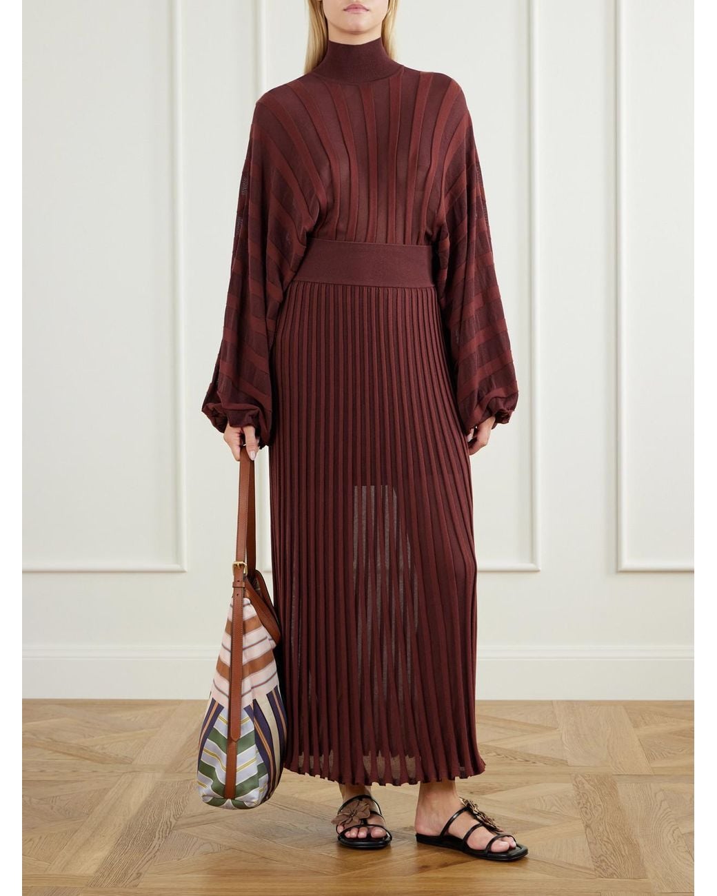 Zimmermann Purple Clash Striped Jersey Midi Skirt