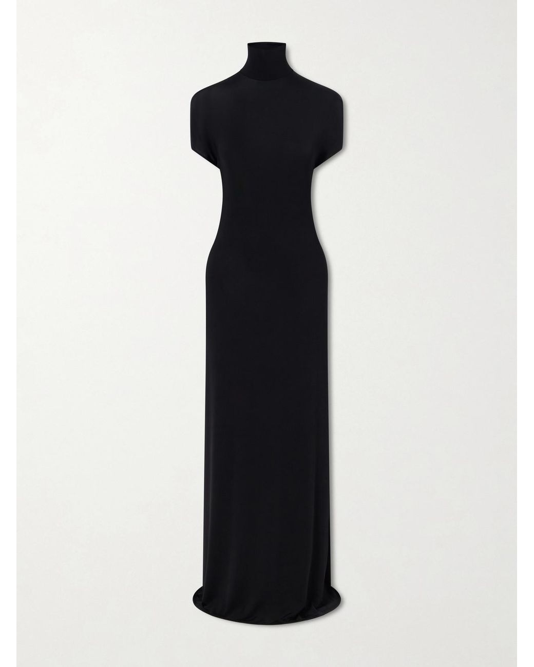 Colleen Allen Black Open-Back Jersey Turtleneck Gown