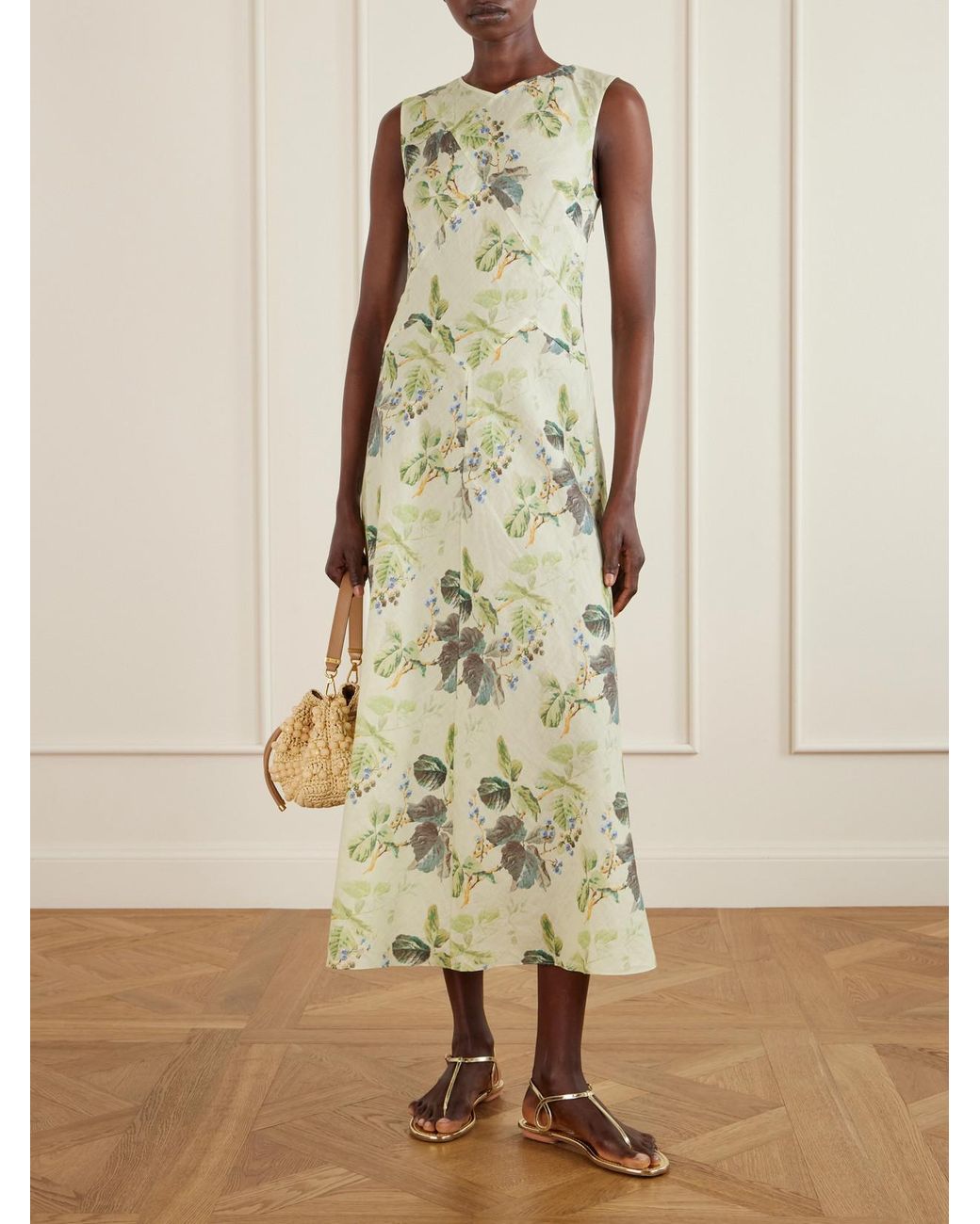 Doen White Adelana Printed Ramie Midi Dress