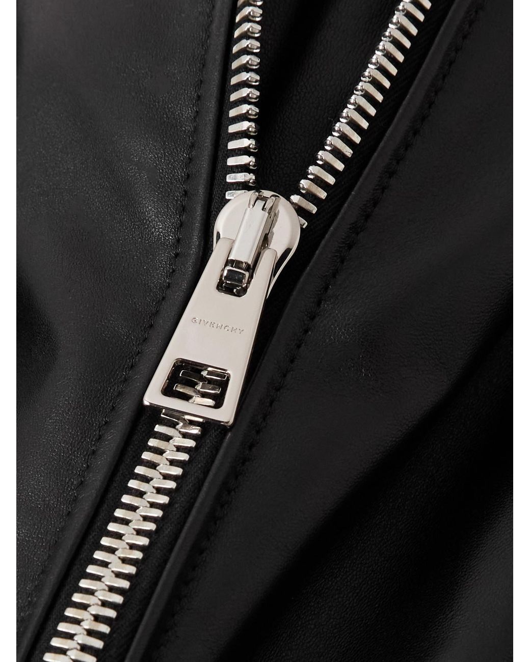 Givenchy Black Cropped Layered Leather Bomber Jacket