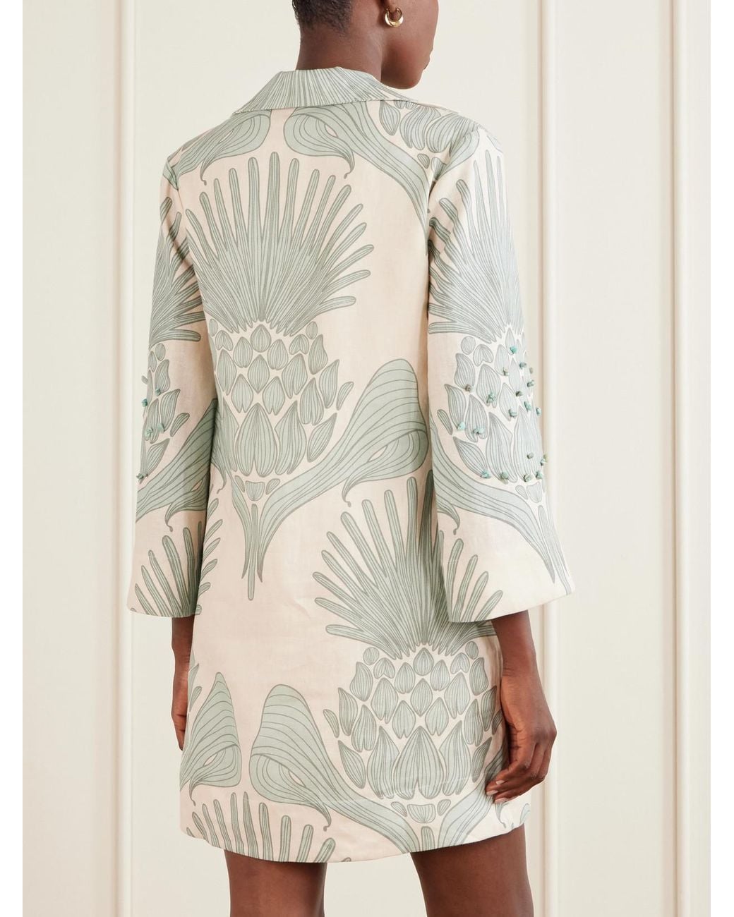 ANDRES OTALORA White Aziza Mia Embellished Printed Linen Mini Dress