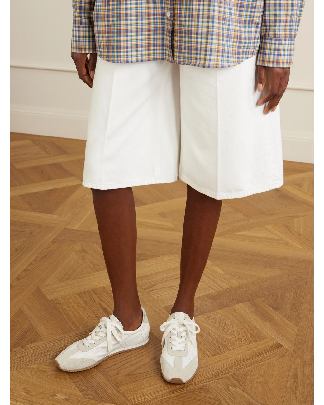 Totême White Flex Suede-Trimmed Shell Sneakers