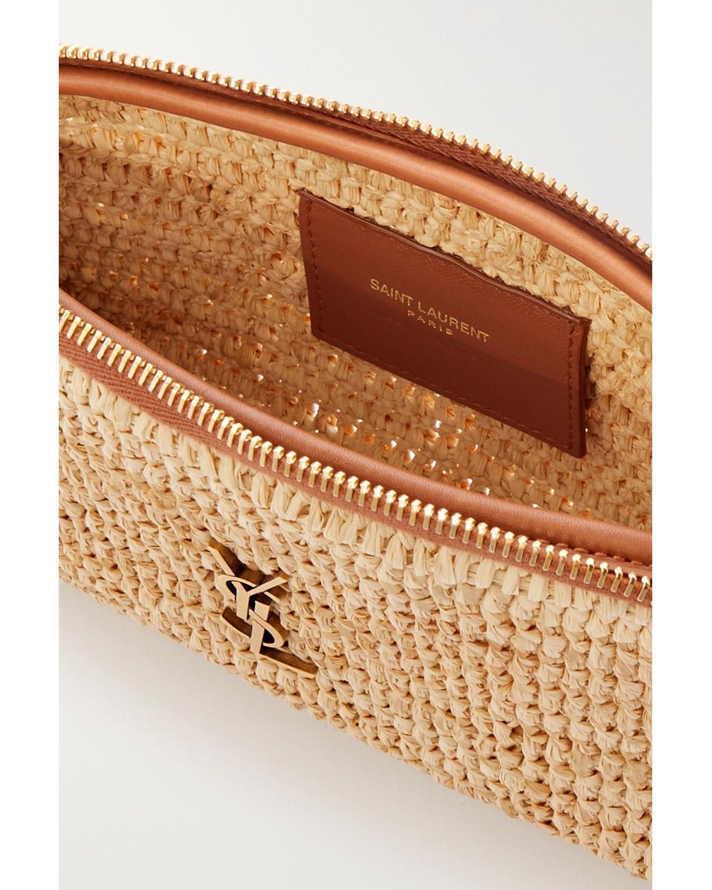 Saint Laurent Natural Gaby Mini Leather-Trimmed Raffia Shoulder Bag