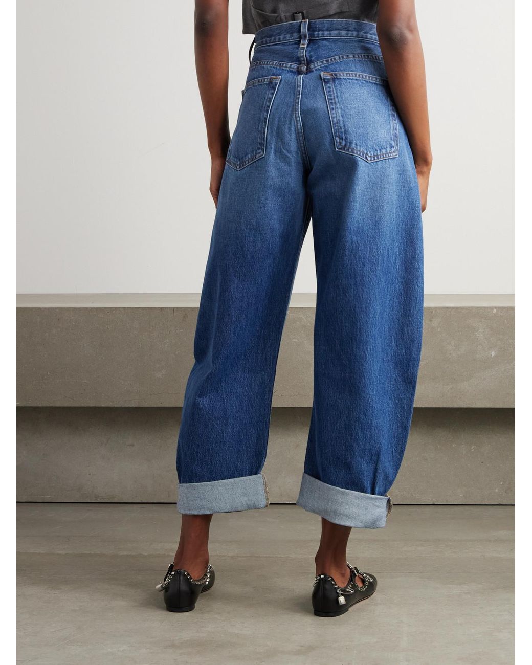 FRAME Blue The Bubble High-Rise Barrel-Leg Jeans