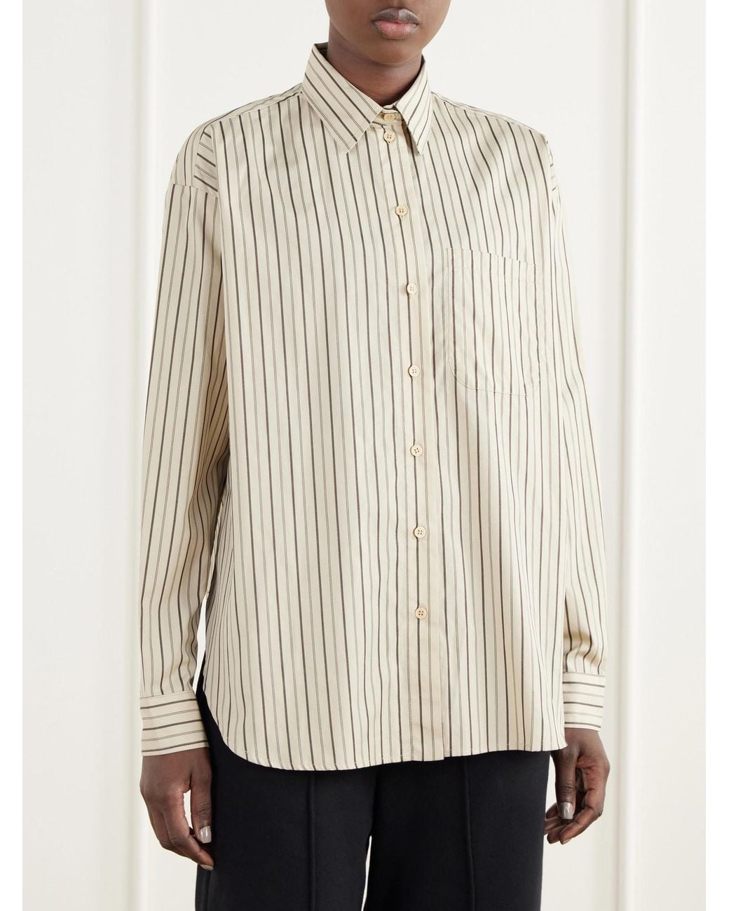 Jamie Haller Natural The Essential Drop-Tail Striped Cotton-Poplin Shirt