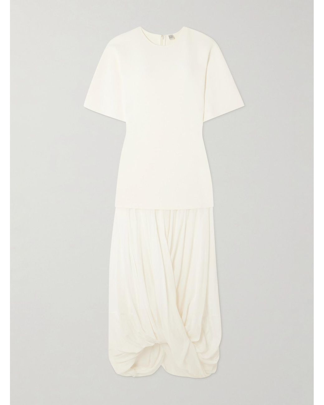 TOTEME Cocoon Draped Voile-Paneled Knitted Maxi Dress in White | Lyst