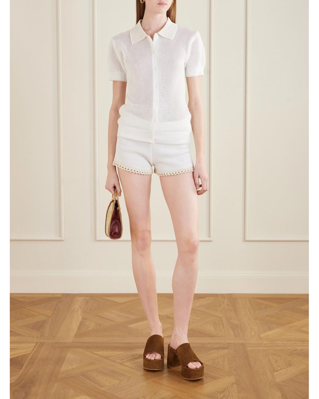 Stella McCartney White Open-Knit Cotton Polo Shirt
