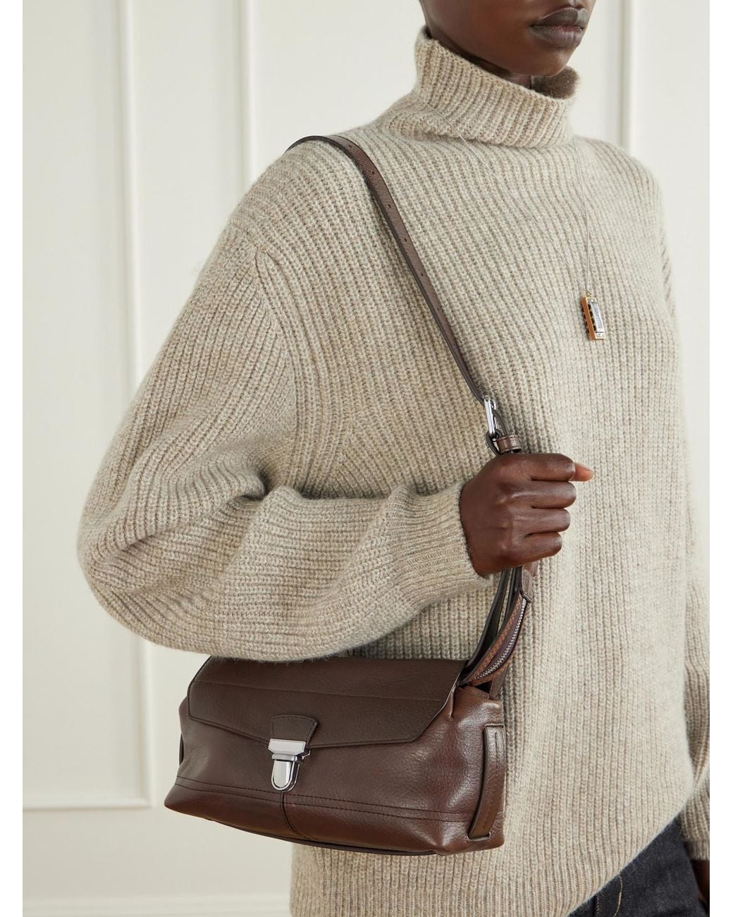 Lemaire Brown Gear Small Textured-Leather Shoulder Bag