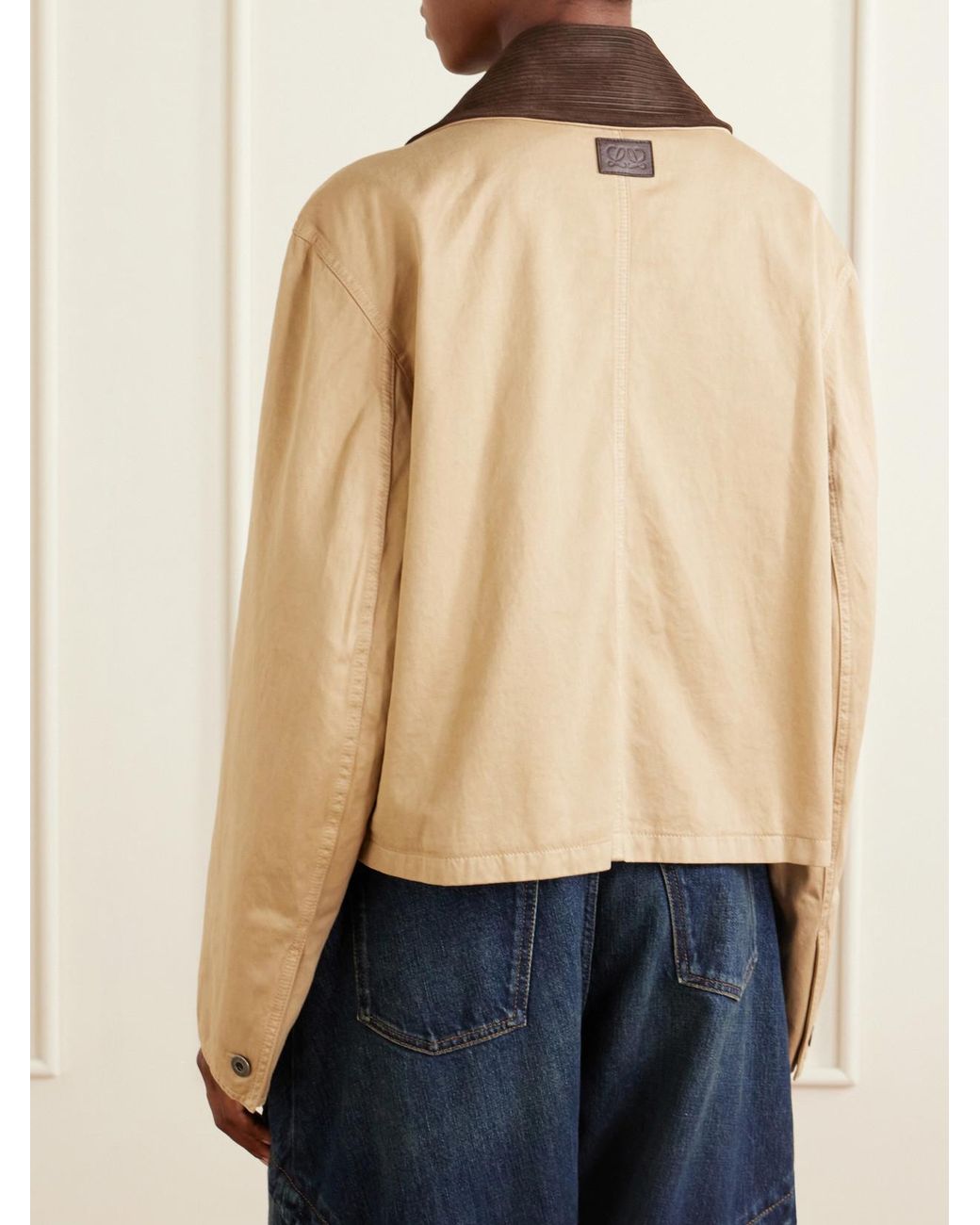Loewe Natural Cropped Belted Corduroy-Trimmed Cotton-Gabardine Jacket