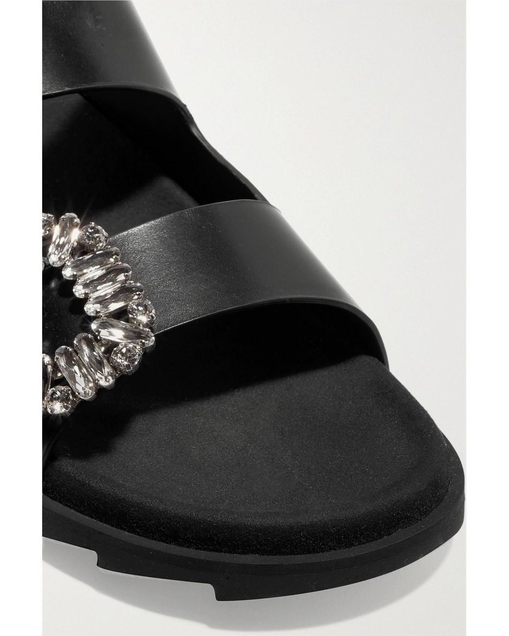 Roger Vivier White Slidy Viv Crystal-Embellished Leather Slides