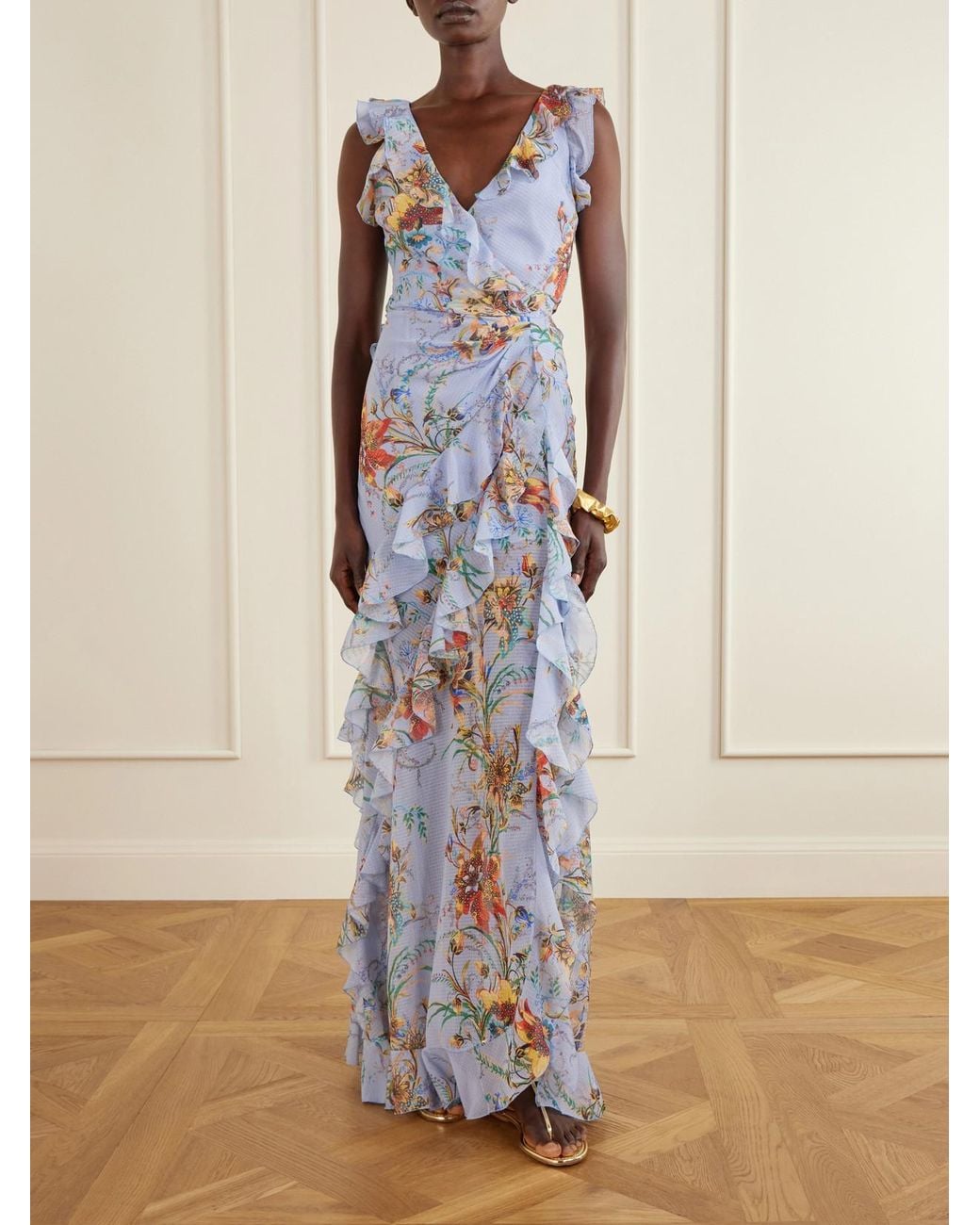 Etro White Ruffled Tiered Paisley And Floral-Print Satin Maxi Dress