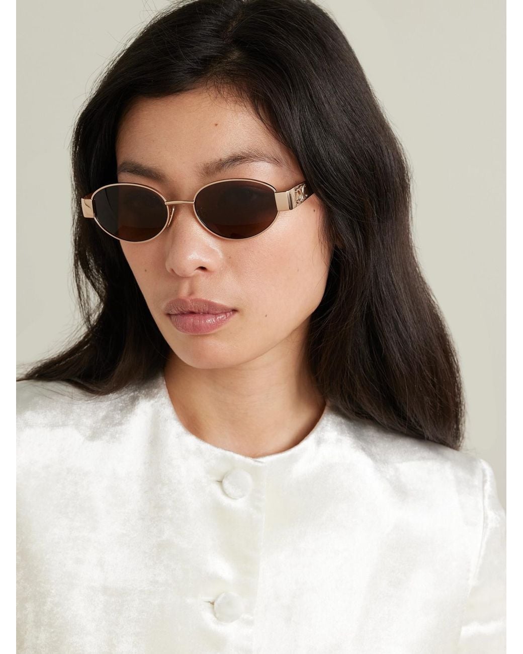 Céline Natural Oval-Frame Rose-Tone And Tortoiseshell Acetate Sunglasses