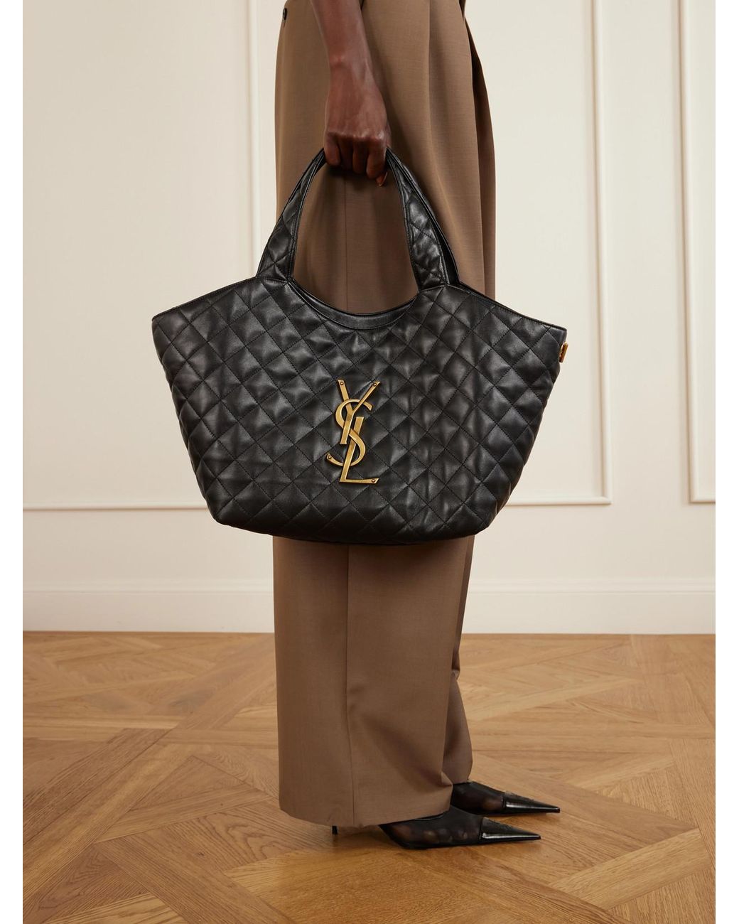 Saint Laurent Black Icare Medium Matelassé Leather Tote