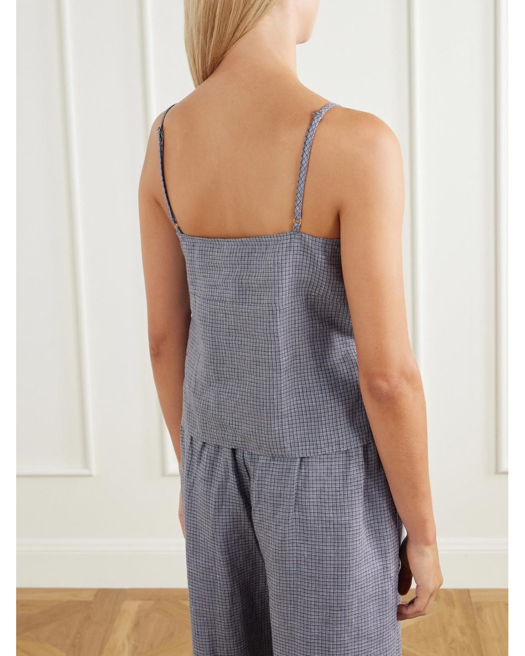 Deiji Studios Purple Wrapping Micro-Check Linen Top