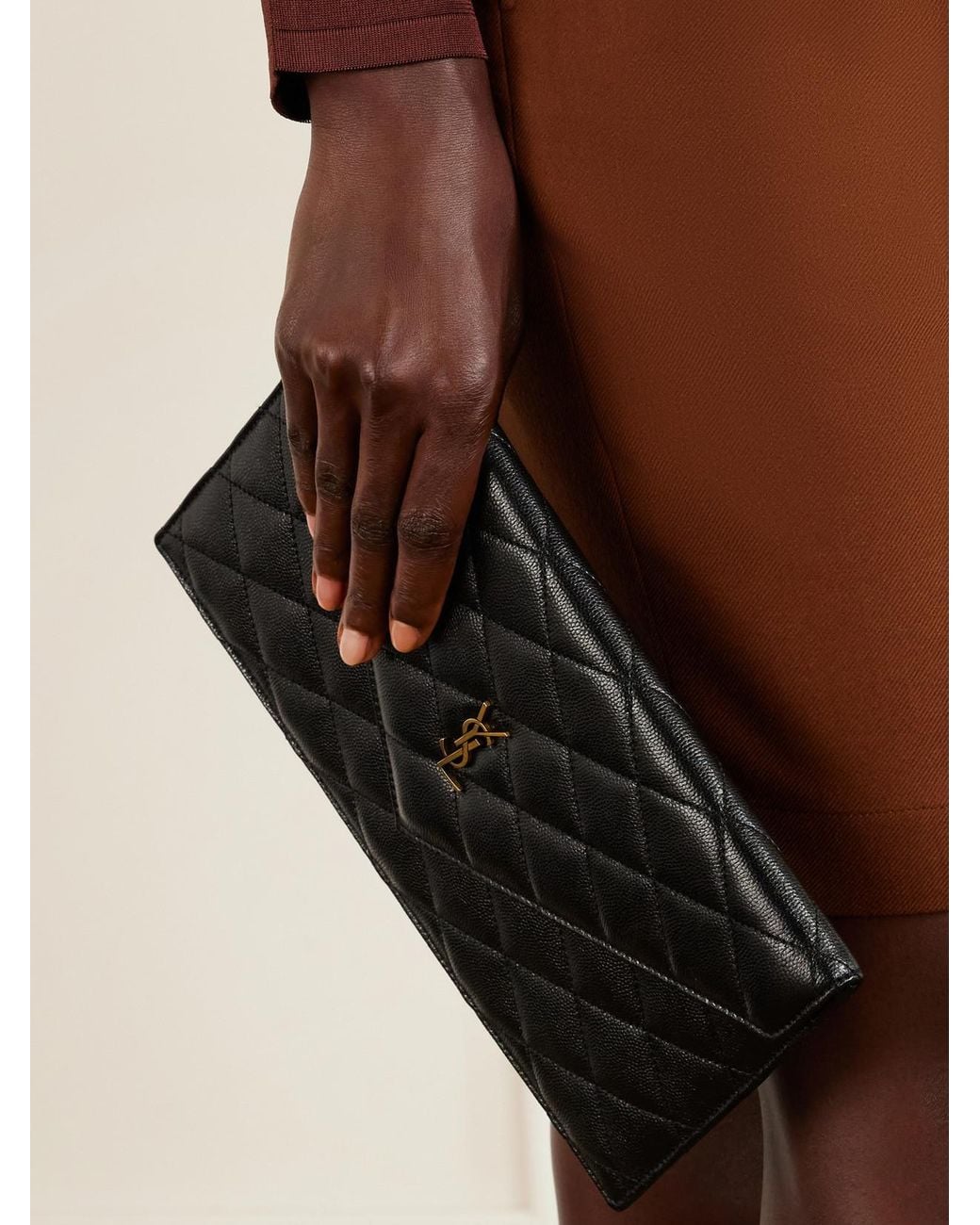Saint Laurent Black Grain De Sable Leather Clutch