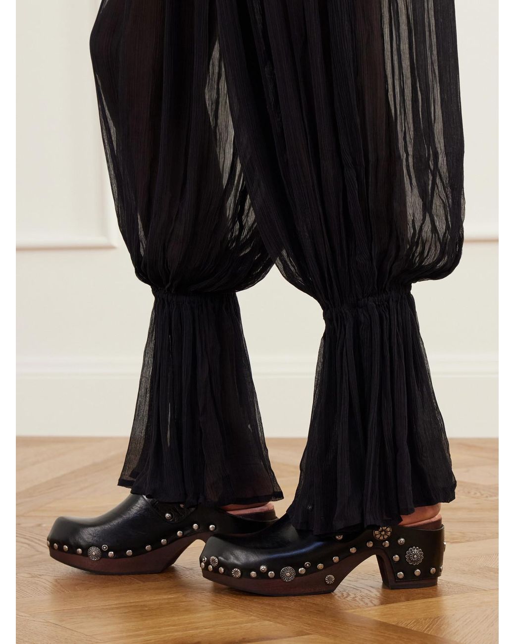 Alix Of Bohemia Black Keats Onyx Gathered Chiffon Tapered Pants