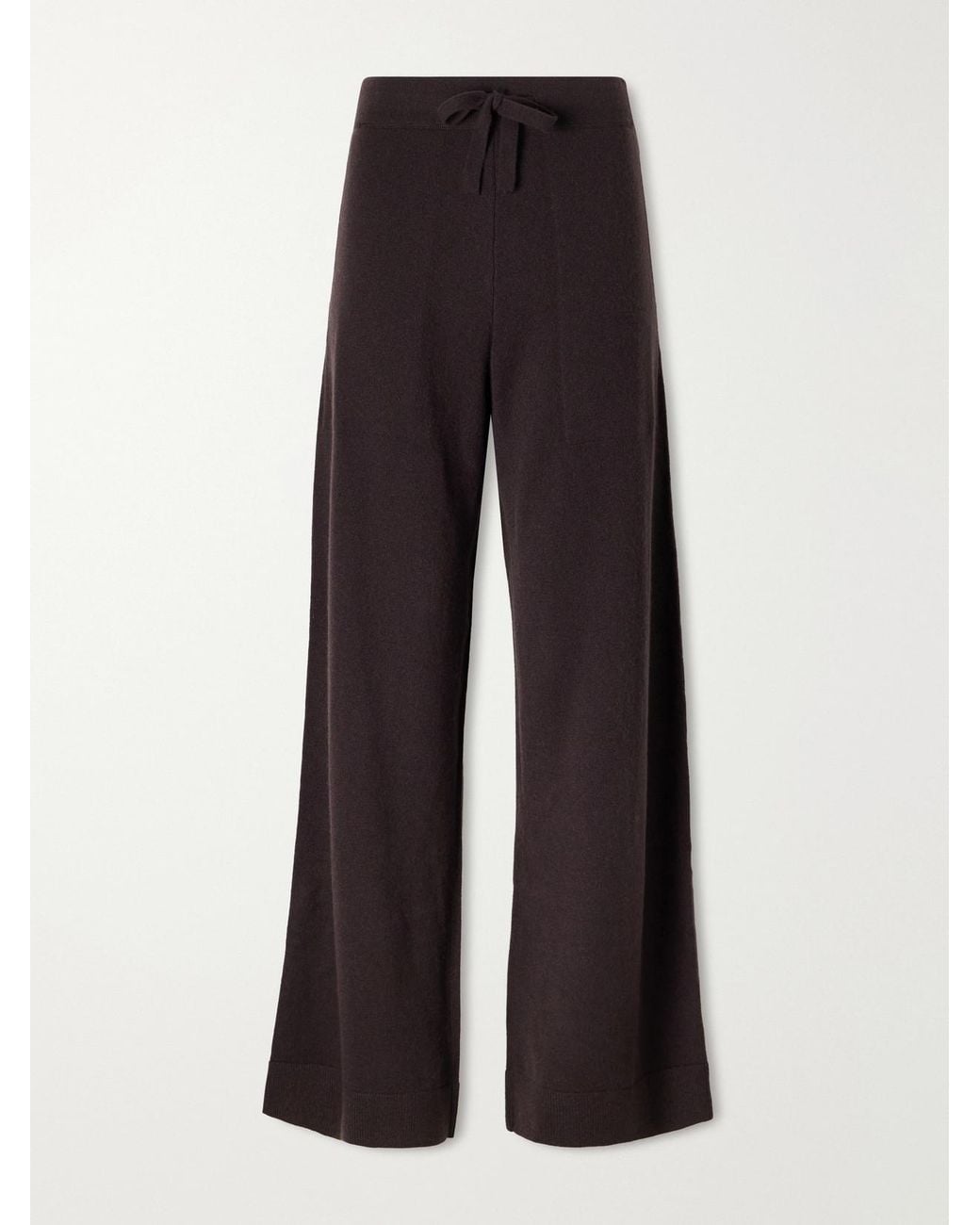 LeKasha Black Suria Ribbed Organic Cashmere Wide-Leg Pants