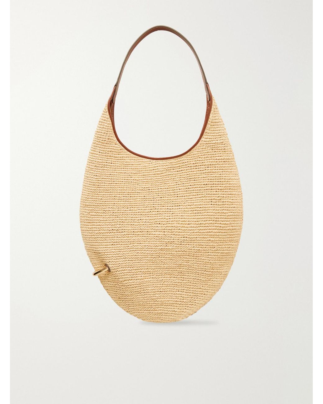 Tory Burch Natural Pierced Embellished Leather-Trimmed Raffia Shoulder Strap