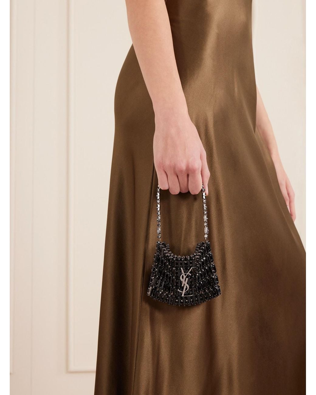 Saint Laurent Black Evening Micro Crystal-Embellished Chainmail Shoulder Bag