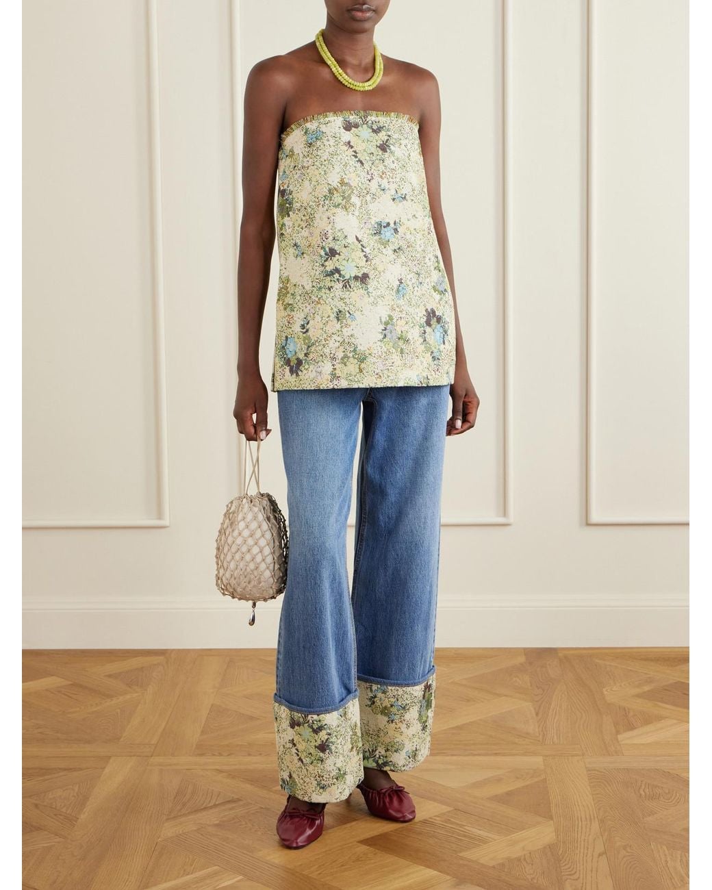 ALÉMAIS Natural Whitney Strapless Floral-Jacquard Bustier Top