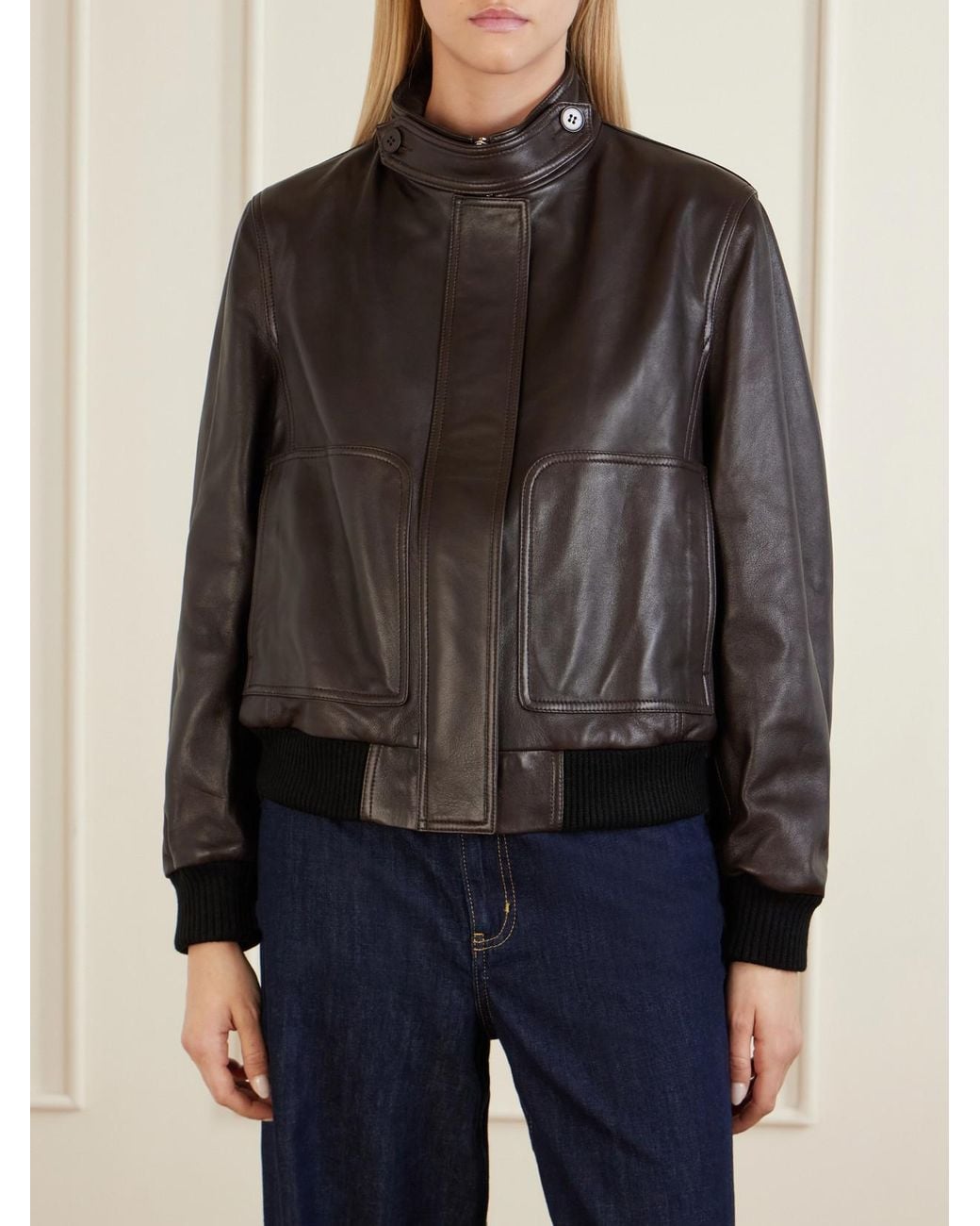 Nour Hammour Black Rios Ribbed Leather Bomber Jacket