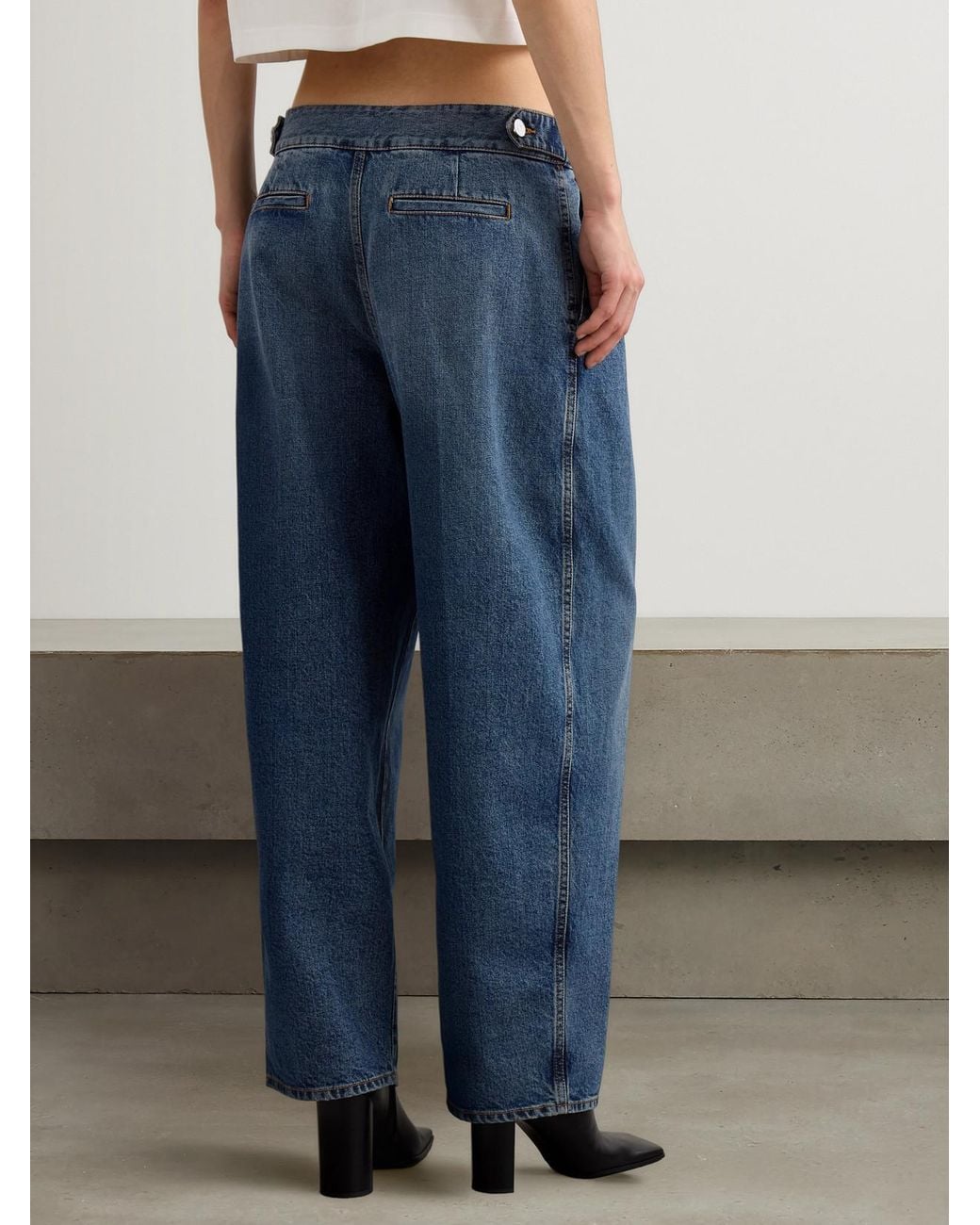 Alaïa Blue Pleated Straight-Leg Jeans