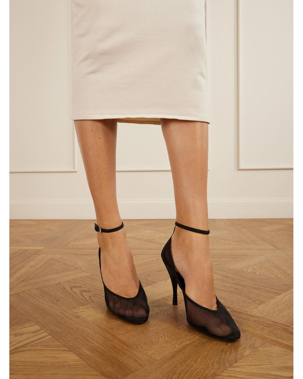 Alaïa White 100 Grosgrain-Trimmed Tulle Pumps