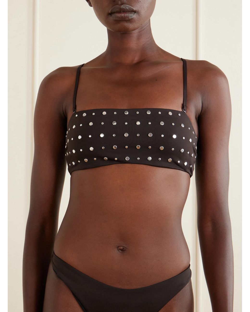 Staud Brown Sara Strapless Studded Bikini Top