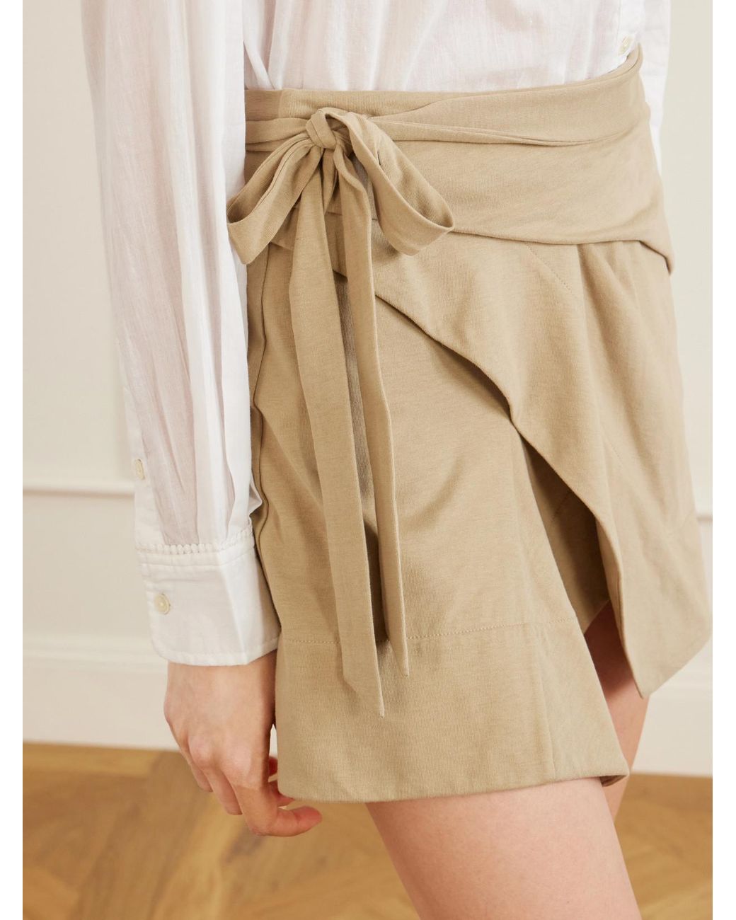 Isabel Marant Natural Berenice Asymmetric Draped Cotton-Jersey Mini Wrap Skirt
