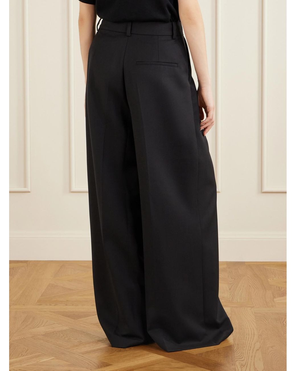 Anine Bing Black Lou Pleated Woven Wide-Leg Pants