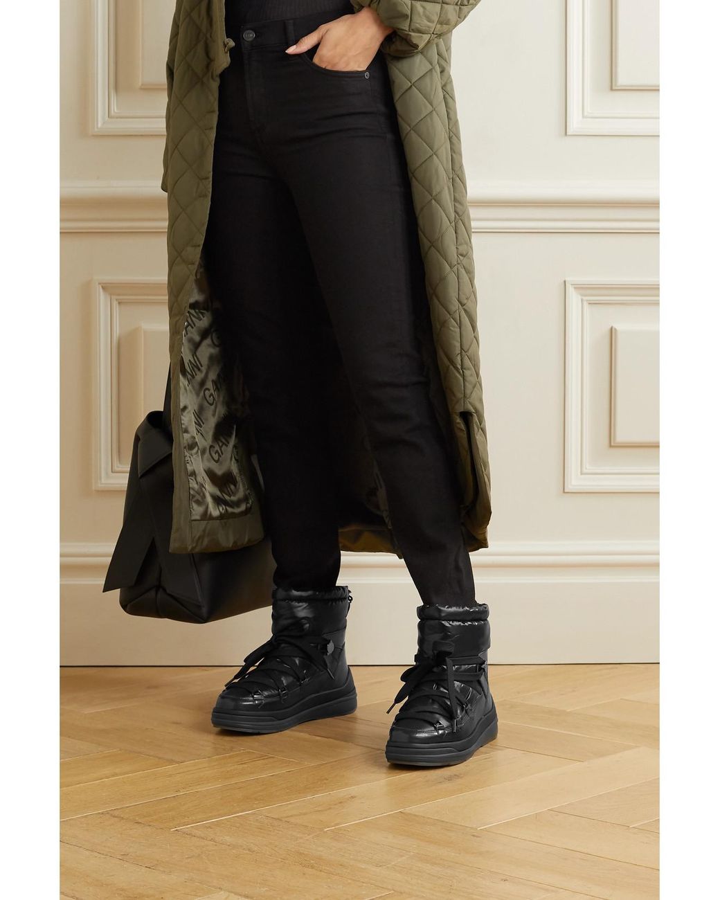 Moncler Black Insolux Leather And Padded Shell Ankle Boots