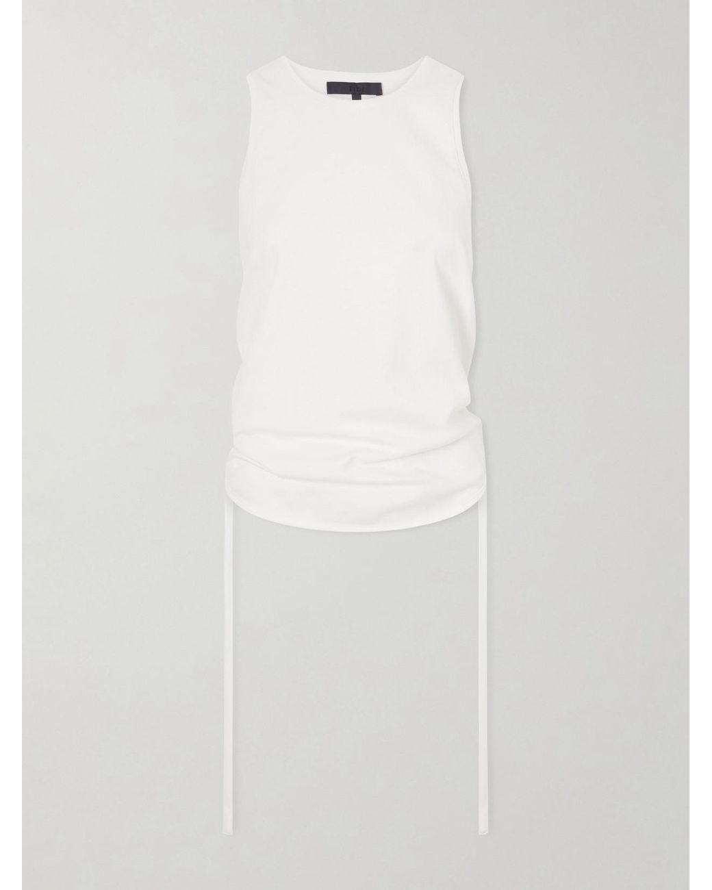 Tibi White Ruched Open-Back Cotton-Blend Jersey Tank