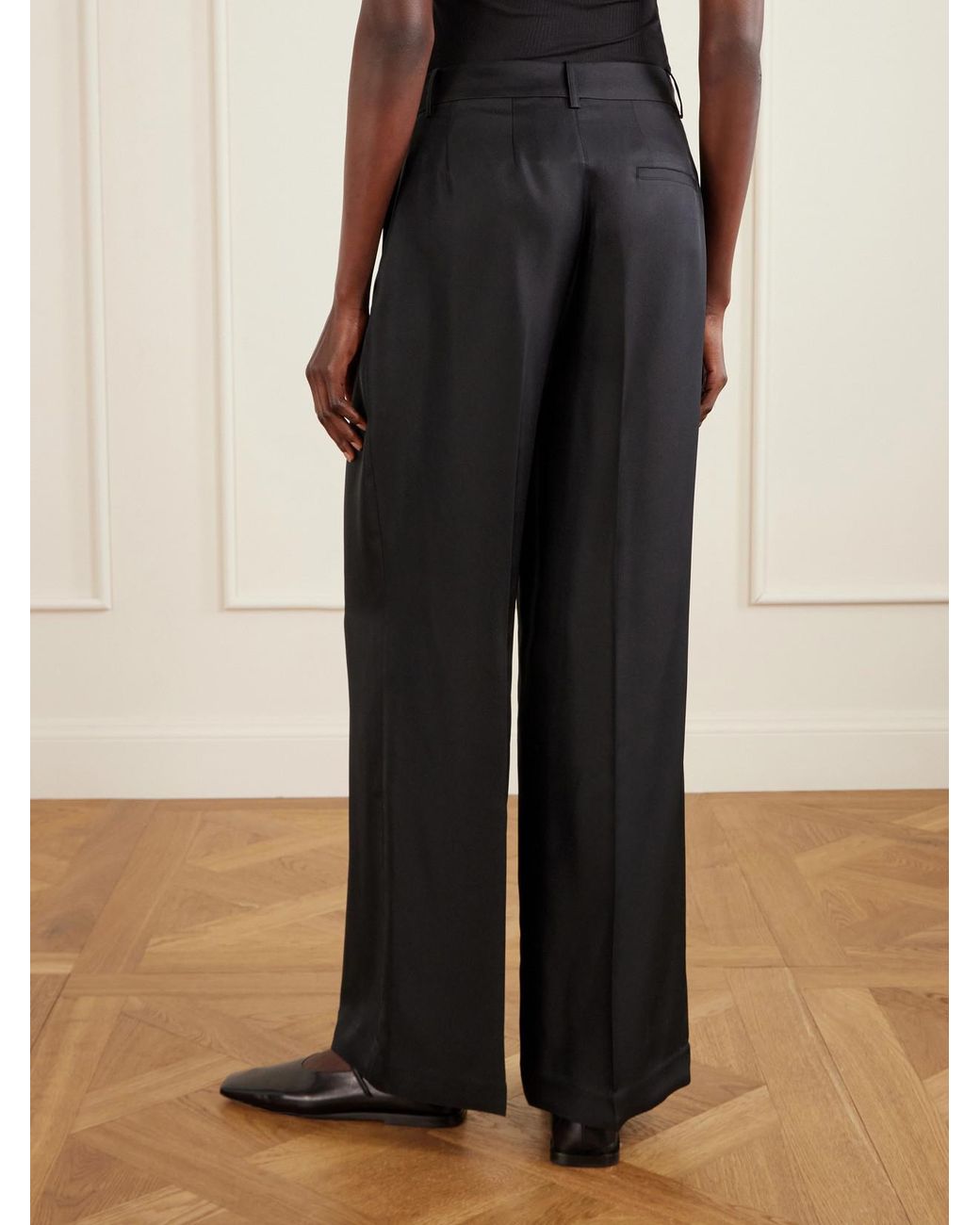 Lisa Yang Black Pleated Silk-Twill Wide-Leg Pants