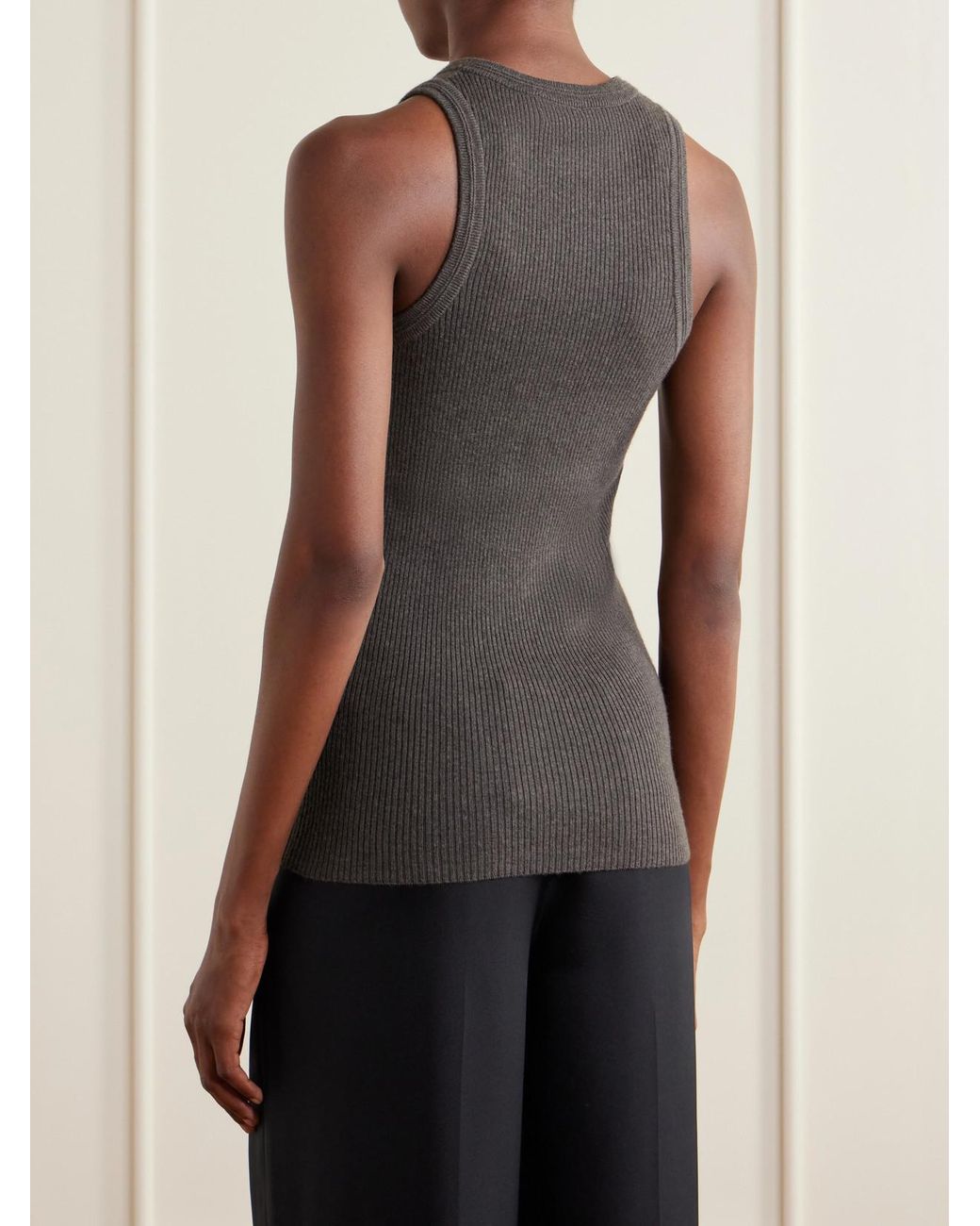 Lisa Yang Gray Amya Ribbed Cotton And Cashmere-Blend Tank