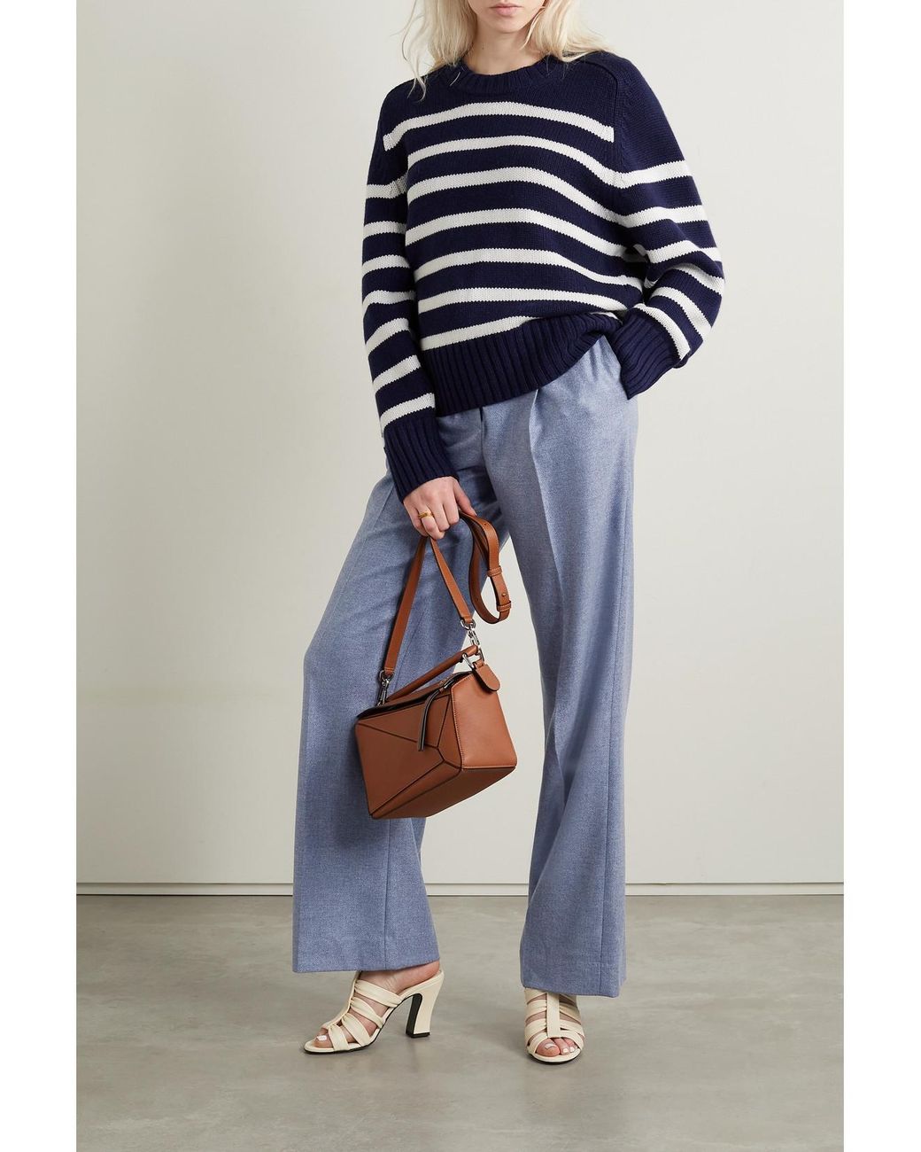 Loro Piana Blue Pleated Cashmere Wide-Leg Pants