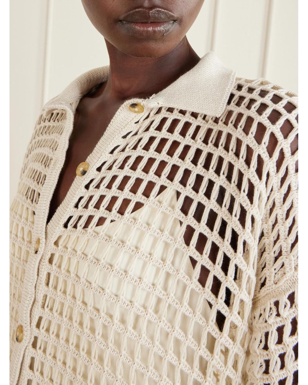 Haight Natural Sheila Open-Knit Cotton-Blend Blouse