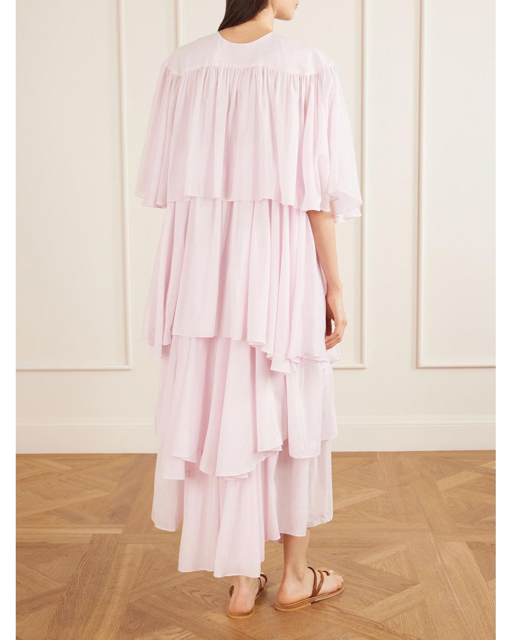 Les Vacances d'Irina Pink Formentera Ruffled Cotton And Silk-Blend Voile Kaftan
