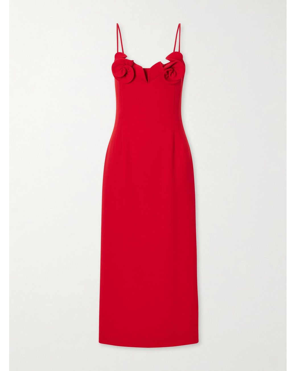 Magda Butrym Red Floral-Appliquéd Wool-Blend Crepe Midi Dress