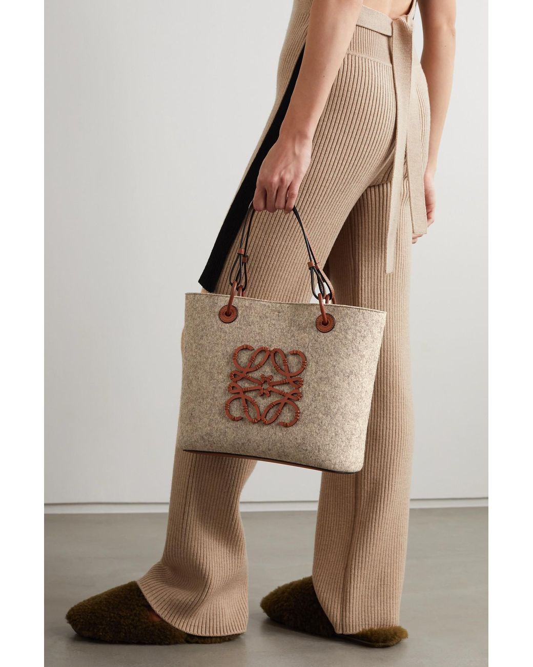 loewe basket leather trimmed felt tote