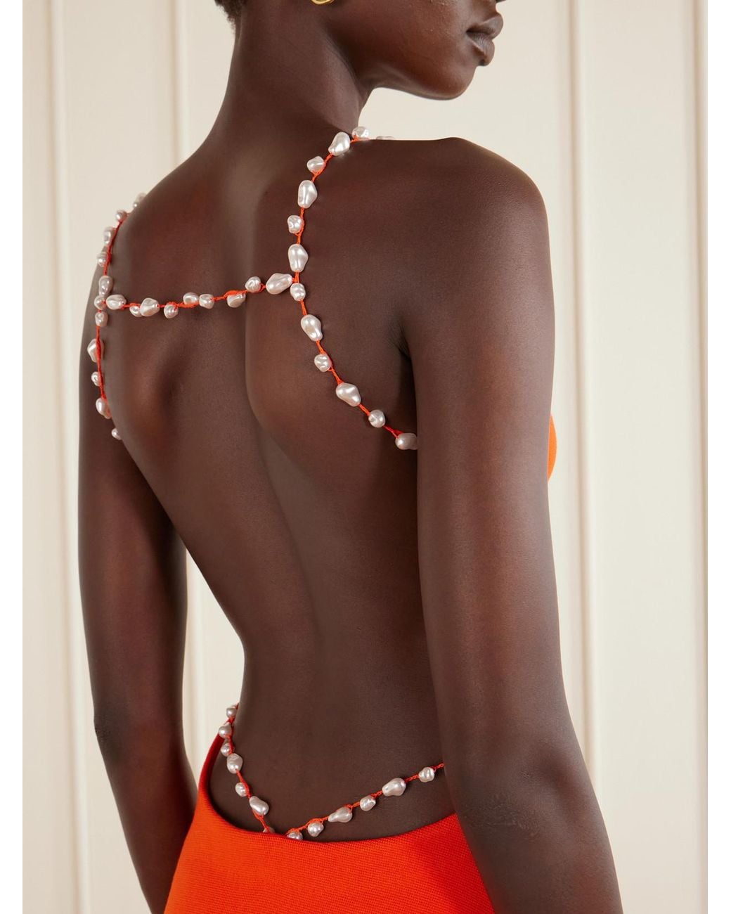 Cult Gaia Orange Melba Open-Back Embellished Stretch Mini Dress