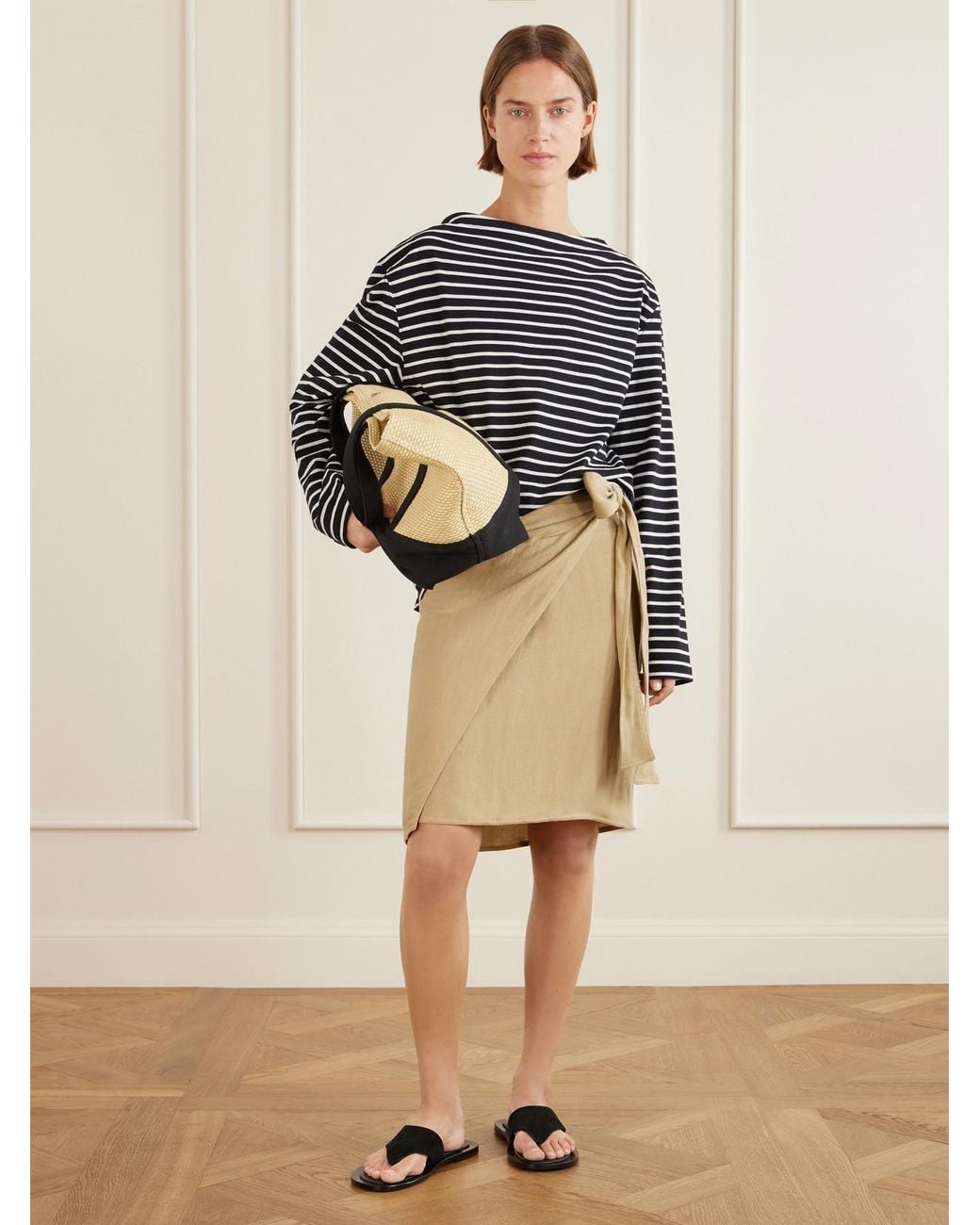 Totême Black Canvas-Trimmed Raffia Tote