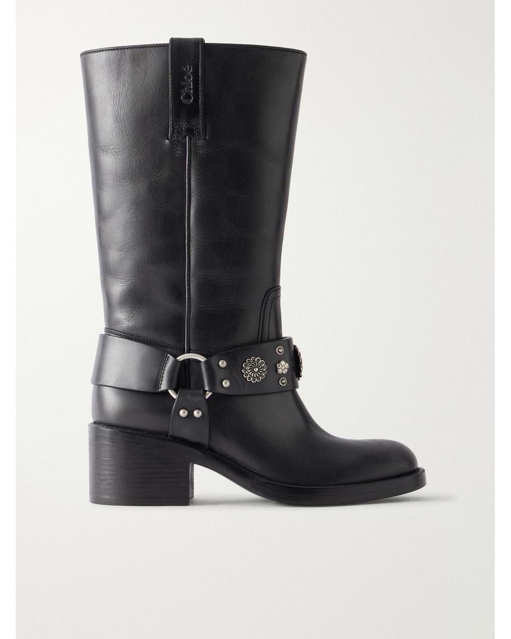 Chloé Black Dakota Stud-Embellished Leather Knee Boots