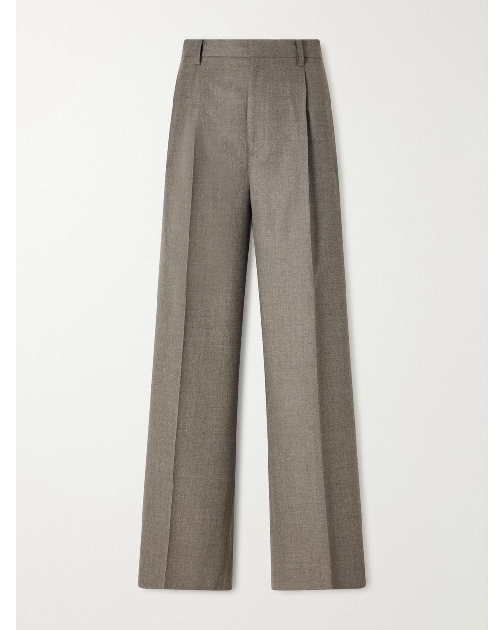 Auralee Gray Pleated Wool Straight-Leg Pants