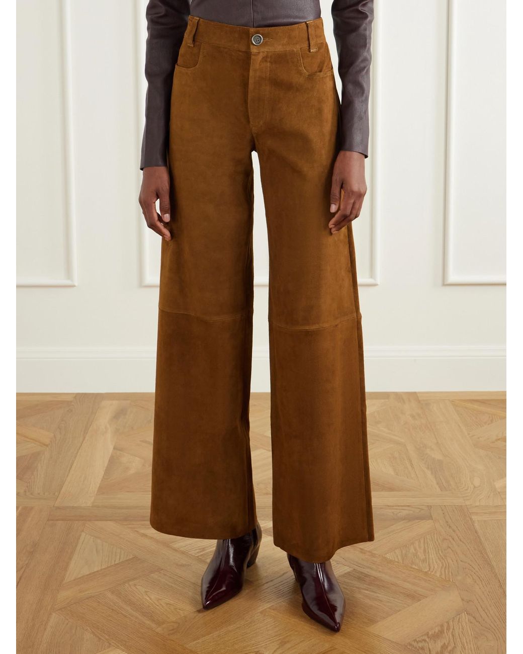 Stouls Brown Lilou Cropped Suede Wide-Leg Pants