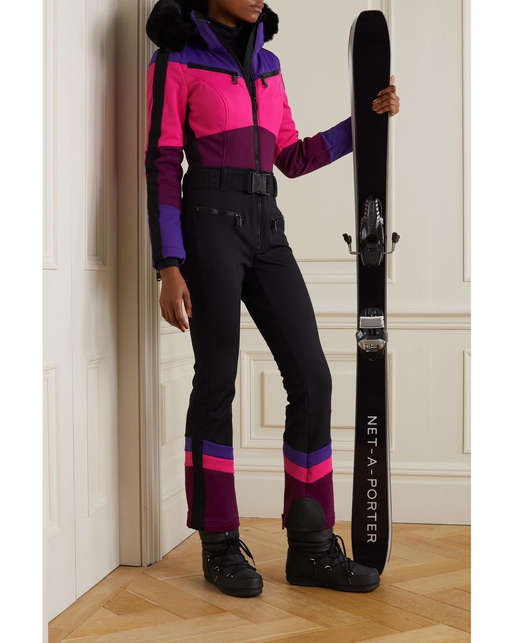in Pink Suit Fur-trimmed Color-block Ski Lyst Pearl Faux Hooded | Goldbergh