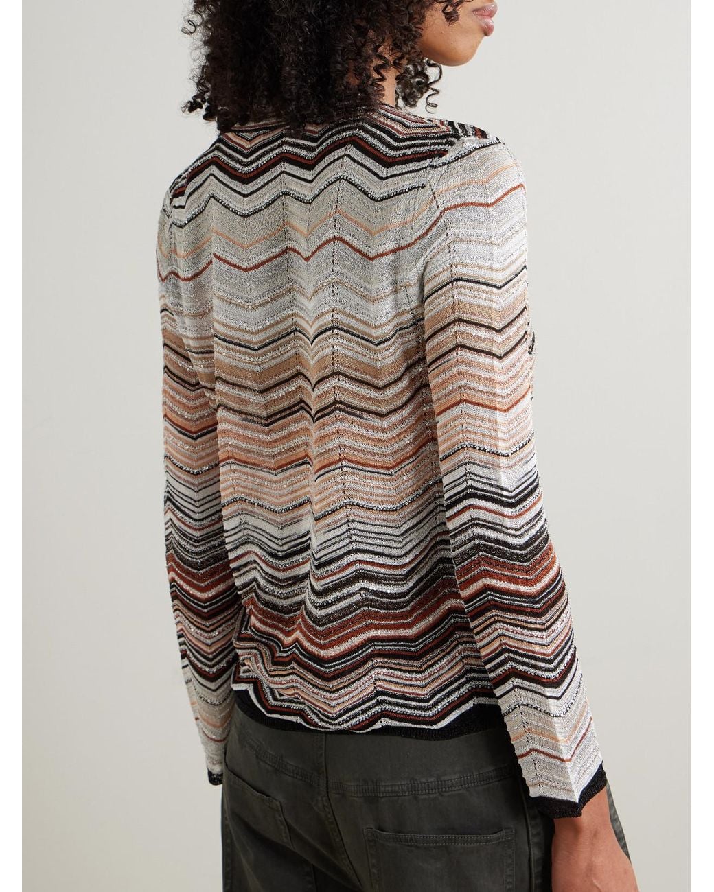 Missoni Gray Sequin-Embellished Striped Metallic Crochet-Knit Cardigan