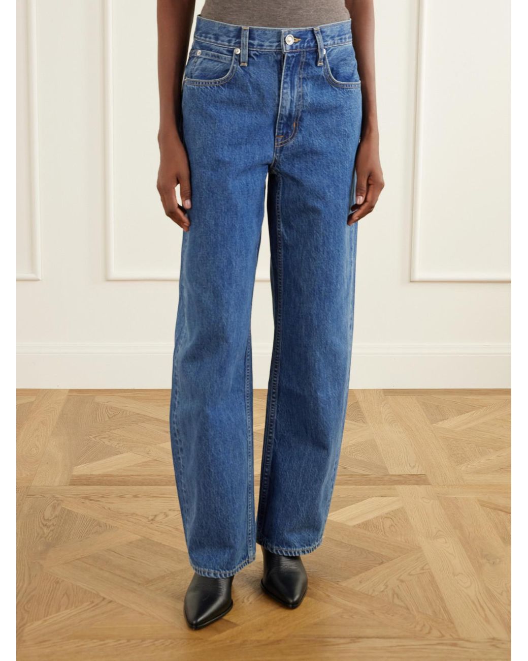 SLVRLAKE Denim Blue Estelle Wide Leg High-Rise Barrel-Leg Jeans