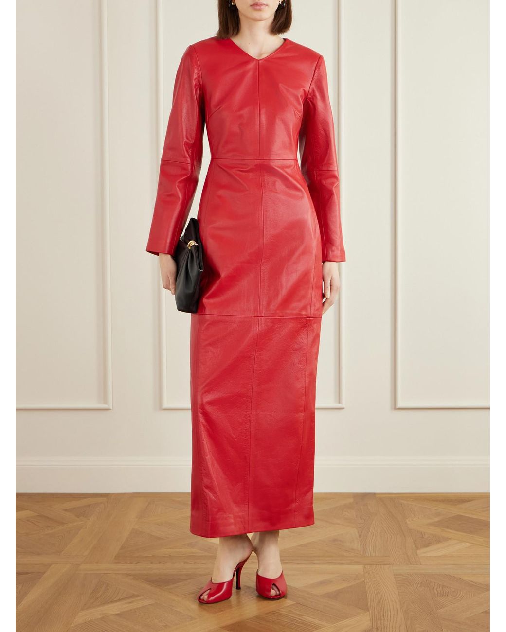 RÙADH Red The Adris Leather Maxi Dress
