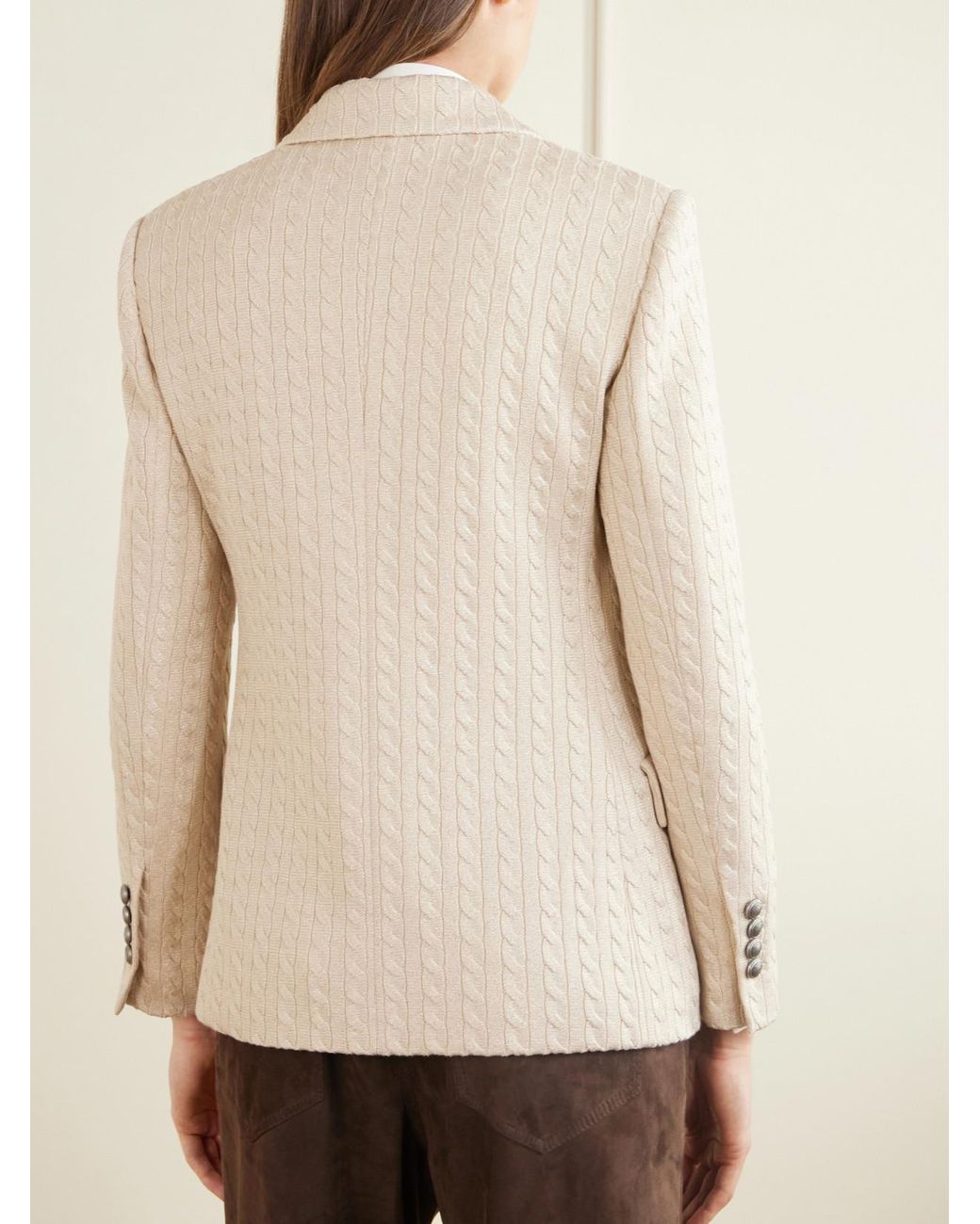 Brunello Cucinelli Natural Cable-Knit Cotton-Blend Double-Breasted Blazer