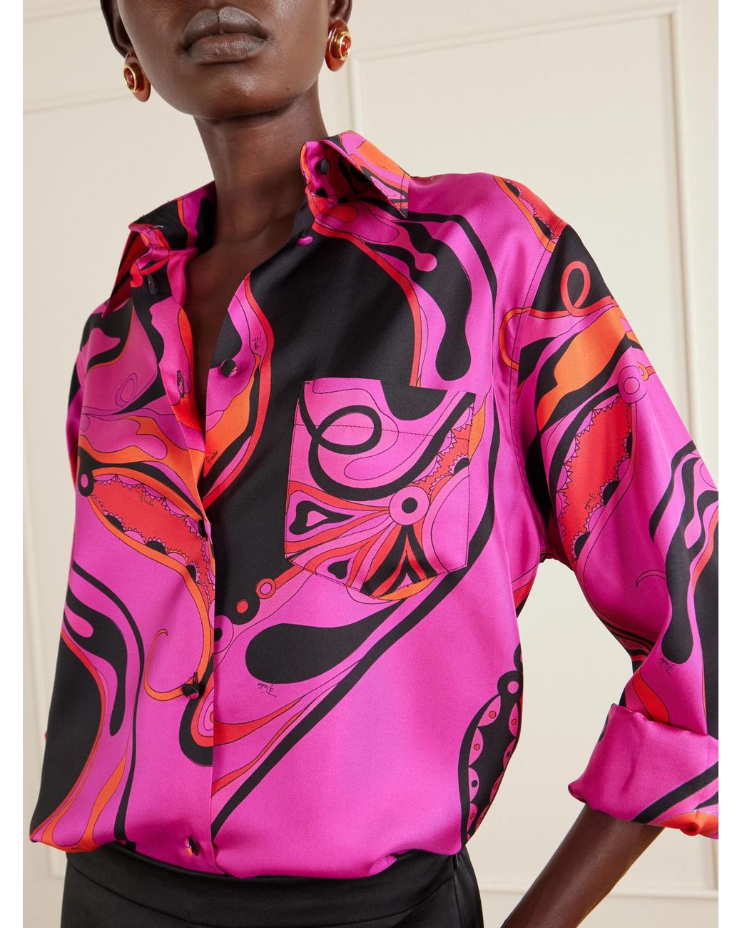 Emilio Pucci Pink Printed Silk-Twill Shirt